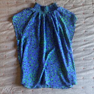 Ann Taylor Royal Blue Blouse with Green Floral Print